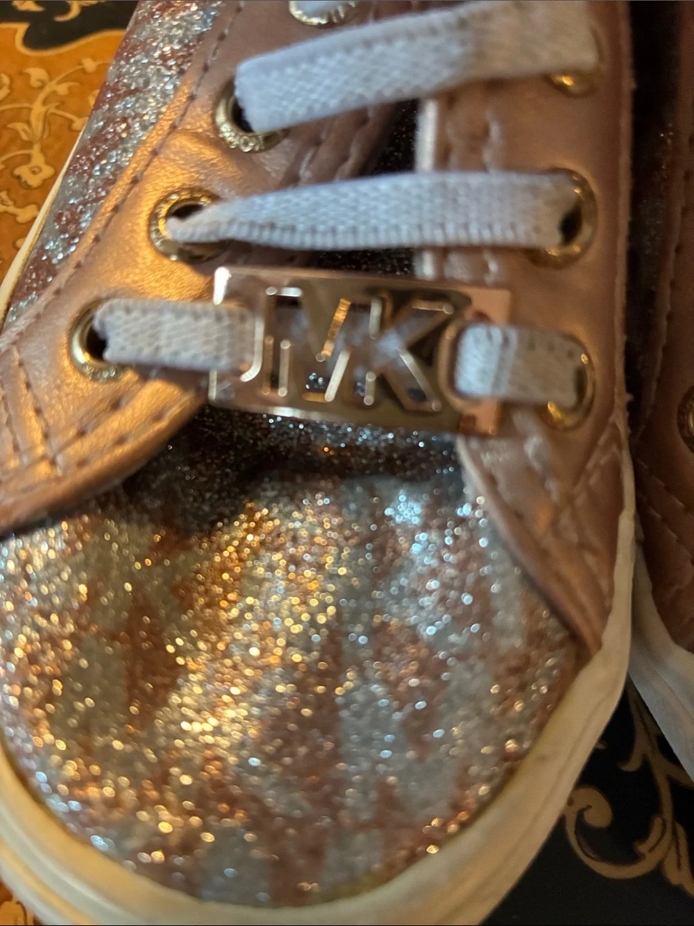Michael Kors baby toddler girls 7 Rose Gold Glitter Ima Tinsel Rose Sneakers